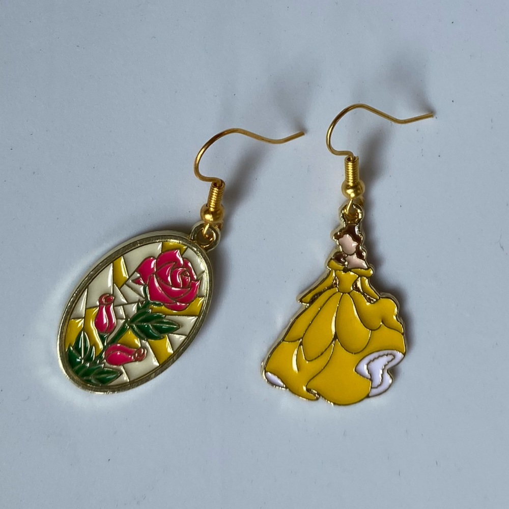 Handmade Disney Beasty and The Beast Belle Earrings | Gold Stainless Steel